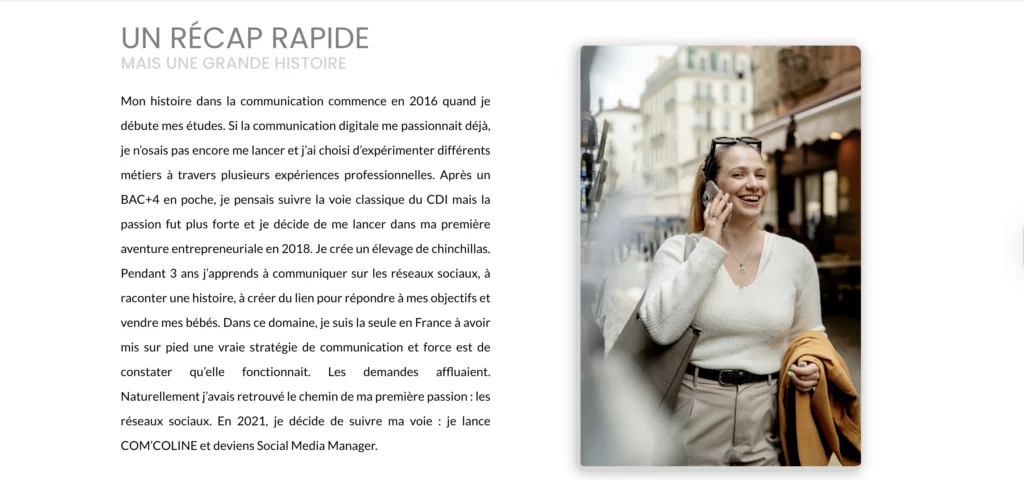 Capture d'écran projet comcoline storytelling